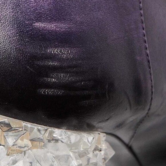 Chanel Purple Leather Crystal CC Pumps Size 6.5/37 - Picture 6 of 6